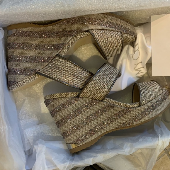 Jimmy Choo Glitter Wedge Sandals size 38.5 - Picture 1 of 11